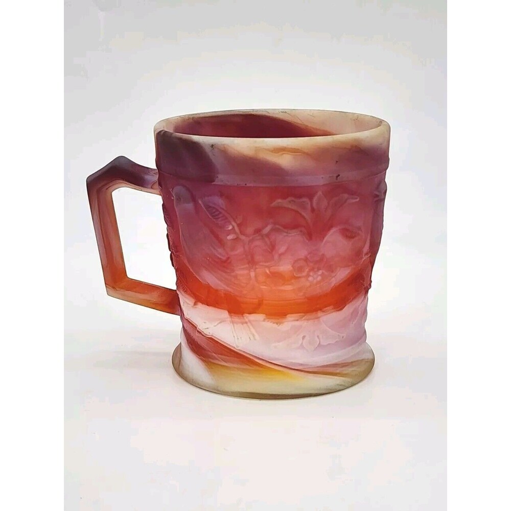 Vintage Imperial Glass Robin Red Slag Mug Flower Stamped On Bottom